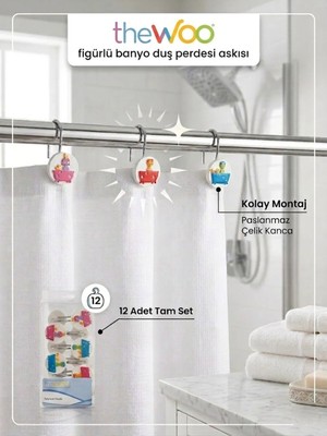 Marvielle Sevimli Figürlü Banyo Duş Perdesi Askısı 12'li Set - Banyo Askısı