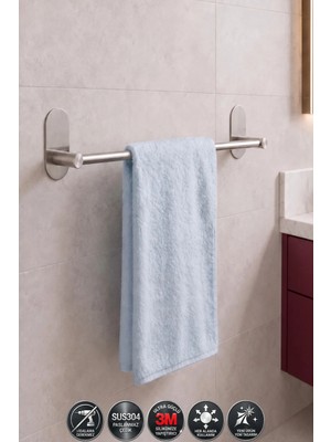 Marvielle Paslanmaz Çelik Oval Yapışkanlı Havlu Askılığı Suya Neme Dayanıklı - Banyo Askısı