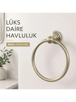 Marvielle Antik Sarı Banyo Wc Mutfak Yuvarlak Havlu Askısı Duvara Monte - Banyo Askısı