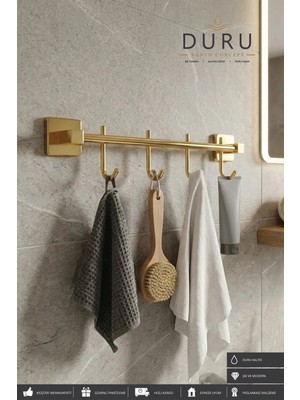 Marvielle Gold Dört Kancalı Bornoz Havlu Askılığı Kanca Askılık Paslanmaz Çelik - Banyo Askısı