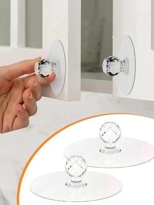 Marvielle Aveo Şeffaf Kristal Başlıklı Yapışkanlı Dolap Çekmece Kulp - Banyo Askısı