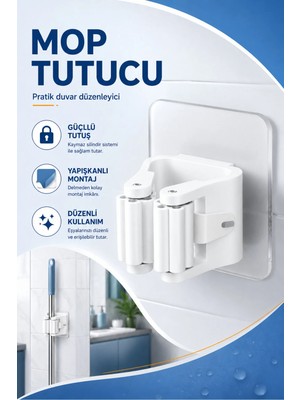 Marvielle Mop Sapı Tutucu 1 Adet Fırça Paspas ve Mop Tutacağı Yapışkanlı Mutfak Eşyas - Banyo Askısı