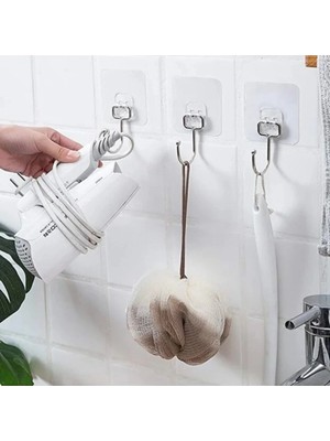 Marvielle Şeffaf Yapışkanlı Tekli Askı Demir Uçlu - Banyo Askısı
