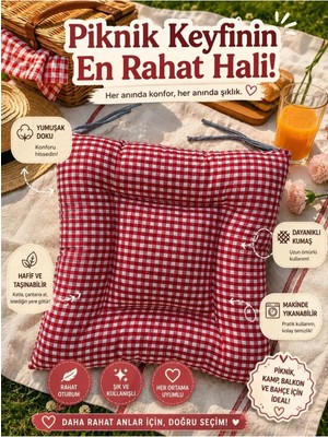Marvielle Piknik Minderi Pofidik Bağcıklı 45×45CM - Sandalye Minderi