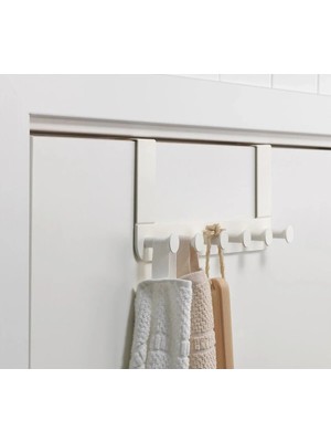 Marvielle Çelik Kapı Askısı 35 cm 6 Kancalı Beyaz Askı Banyo Askılığı - Banyo Askısı