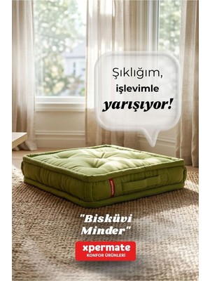 Marvielle Petek Önü Yer Minderi 55X55X14 Kalın Pofuduk Balkon Bahçe Minderi Yeşil - Sandalye Minderi