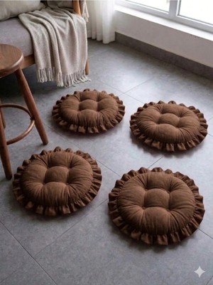 Marvielle Fırfırlı Sandalye Minderi Saçaklı Sandalye Minderi Fırfırlı Oval 45*45 cm - Sandalye Minderi