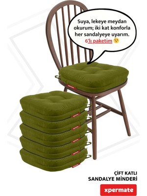 Marvielle 6'lı 42X42X8 cm Çift Kat Pofuduk Fermuarlı Yeşil - Sandalye Minderi