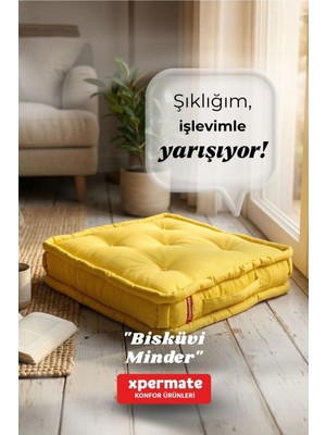 Marvielle Petek Önü Yer Minderi 55X55X14 Kalın Pofuduk Balkon Bahçe Minderi Sarı - Sandalye Minderi