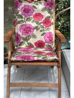 Marvielle Pembe Bordo Çiçekli Dokuma 2 Kademeli Şezlong - Sandalye Minderi