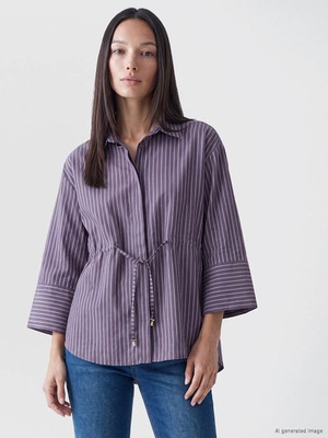Lc Waikiki Yeni Sezon Mürdüm Bağcıklı Modal Karışımlı Oversize Kadın Gömlek
