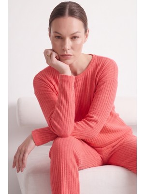 Farya Home Pamuklu Şeritli Kışlık Yumuşak Tuşe Interlok Örme Pijama Takımı