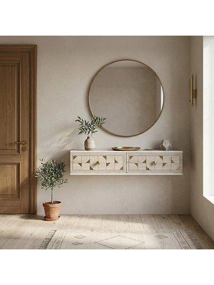 Marvielle Mokka Antre Hol Rafı Beyaz-Traverten-Gold 120CM - Dresuar