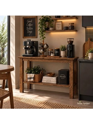 Marvielle Masif Ahşap Kahve Köşesi Ceviz Vernik 85*40*85 cm - Dresuar