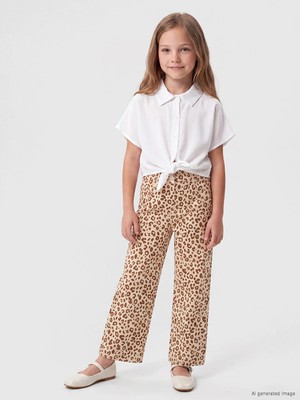 Lc Waikiki Yeni Sezon Pembe Wideleg Leopar Desenli Kız Çocuk Pantolon