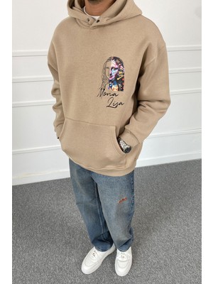 Alışveriş Sokağı Mona Lisa Baskılı Oversize Kanguru Cepli Kapüşonlu Sweatshirt