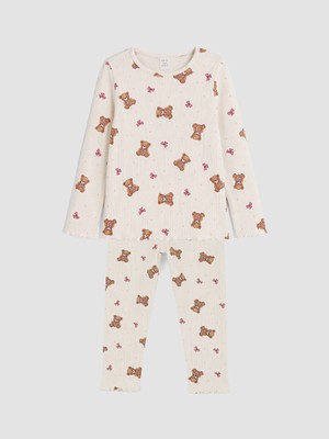 Lc Waikiki Yeni Sezon Ekru Bisiklet Yaka Kız Çocuk Pijama Takım