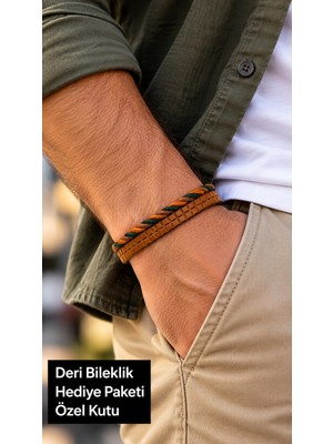 Herşey Nota Toravell Sagecord Taba Haki Deri Erkek Bileklik - Dokulu Bant ve Burgu Kordon