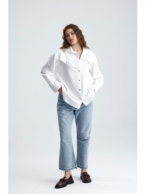 Gaca Collection Ronda Kadın Oversize Beyaz Gömlek