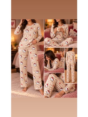 Lindros Süet Kadın Pijama Takımı Uzun Kollu