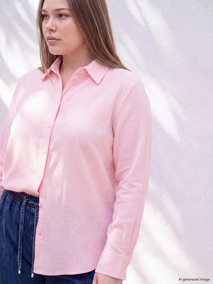Lc Waikiki Yeni Sezon Pembe Büyük Beden Kadın Gömlek