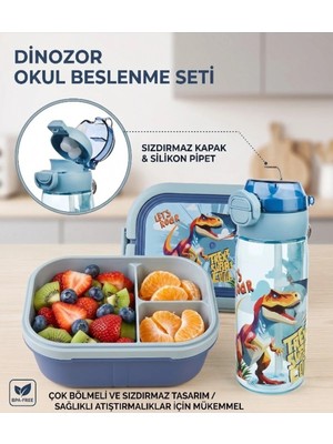 Marvielle Dinazor Temalı 2 Katlı Beslenme Kutusu ve Su Matarası Seti - Beslenme Çantası