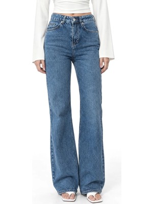 Hiccup Kadınlar Squalo Düz Paça Pantolon Orta Mavi Denim