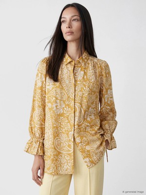 Lc Waikiki Yeni Sezon Bej Desenli Oversize Kadın Gömlek Tunik