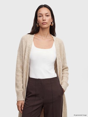 Lc Waikiki Yeni Sezon Bej Şal Yaka Oversize Kadın Triko Hırka