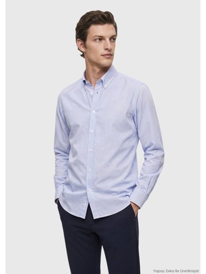 Ramsey Mavi Casual Fit Uzun Dokuma Casual %100 Pamuk Gömlek