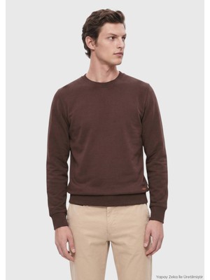 Ramsey Kahverengi Bisiklet Yaka Düz Sweatshirt