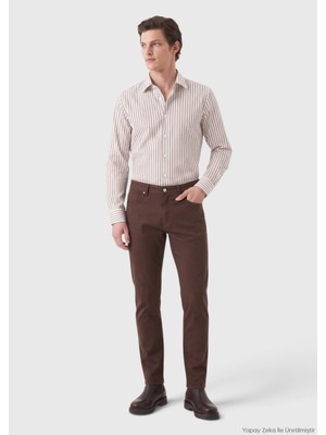 Ramsey Kahverengi Dokuma Regular Fit Casual Yün Karışımlı Pantolon