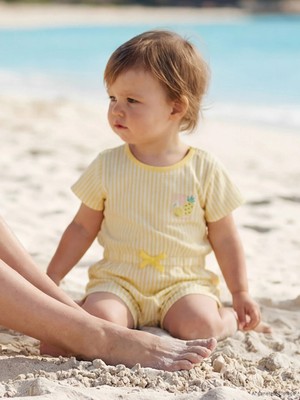 Lc Waikiki Yeni Sezon Ekru Bisiklet Yaka Çizgili Kız Bebek Tulum