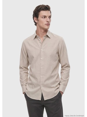 Ramsey Bej Mikro Casual Fit Uzun Dokuma Casual %100 Pamuk Gömlek