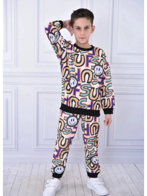 Veramoni Dijital Baskılı Uzun Kollu Sweatshirt ve Eşofman Alt Üst Ikili Takım