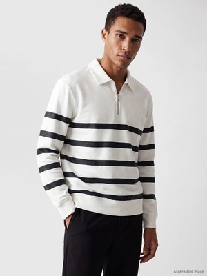 Lc Waikiki Yeni Sezon Beyaz Polo Yaka Çizgili Erkek Sweatshirt