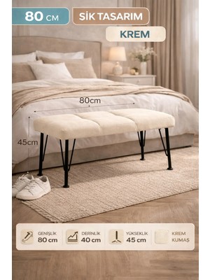 Maison Luré Puf & Bench Krem Bench Puf Oturma Bankı Metal Ayaklı Giriş Holü Yatak Ucu