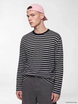 Lc Waikiki Yeni Sezon Antrasit Bisiklet Yaka Çizgili Erkek Sweatshirt