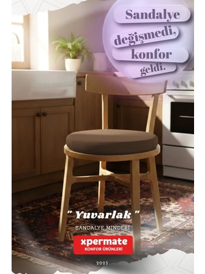 Maison Luré Sandalye Minderi Yuvarlak Su Yağ Itici Bağcıklı Yıkanabilir 40 cm Kahvereng