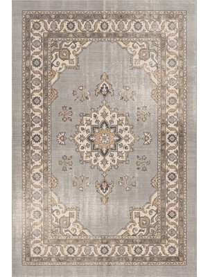 Rugzella Güvercin Grisi Antik Fildişi Eskitme Soyut Vintage Desen Yıkanabilir Halı