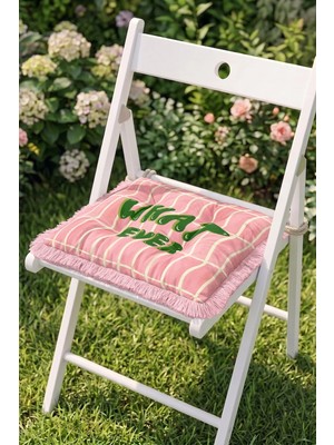 Maison Luré Sandalye Minderi Pembe Ekose Desenli Püsküllü Pofuduk