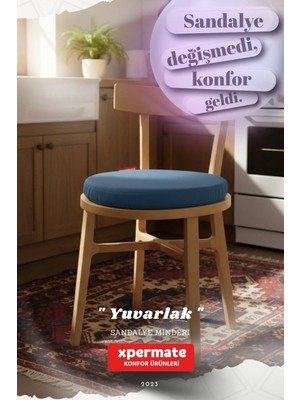 Maison Luré Sandalye Minderi Yuvarlak Sünger Minder Su Yağ Itici Bağcıklı Yıkanabilir 40 cm Mavi