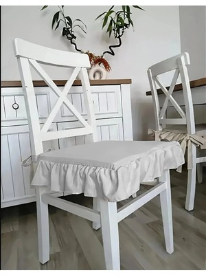 Maison Luré Sandalye Minderi Fermuarlı Bağcıklı Sıvı Leke Tutmaz Fırfırlı