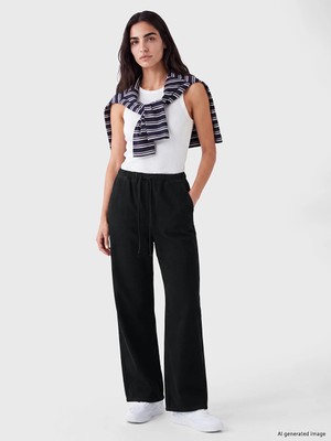 Lc Waikiki Yeni Sezon Siyah Beli Lastikli Wideleg Kadın Jean Pantolon