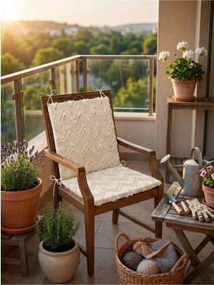 Maison Luré Sandalye Minderi Zigzag Desenli Bağcıklı Gri/krem