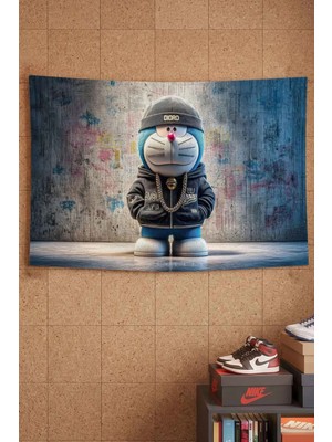 Mavi Robot Kedi Streetwear Hip Hop Dekoratif Duvar Örtüsü Duvar Halısı