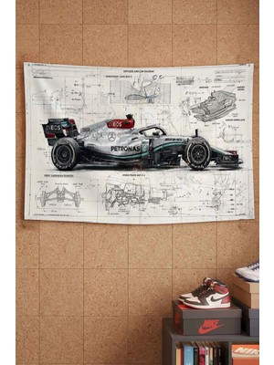 Mercedes Amg Petronas F1 Teknik Çizim Dekoratif Duvar Örtüsü Duvar Halısı
