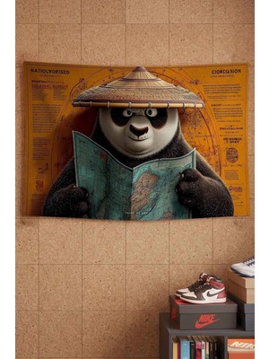 Kung Fu Panda Po Harita ve Gezgin Temalı Dekoratif Duvar Örtüsü Duvar Halısı