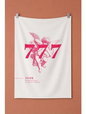 777 Pembe Aşk Meleği Şans Temalı Vintage Dekoratif Duvar Örtüsü Duvar Halısı