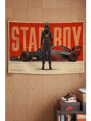 Red Bull Formula 1 Pilotu ve Yarış Aracı Dekoratif Duvar Örtüsü Duvar Halısı